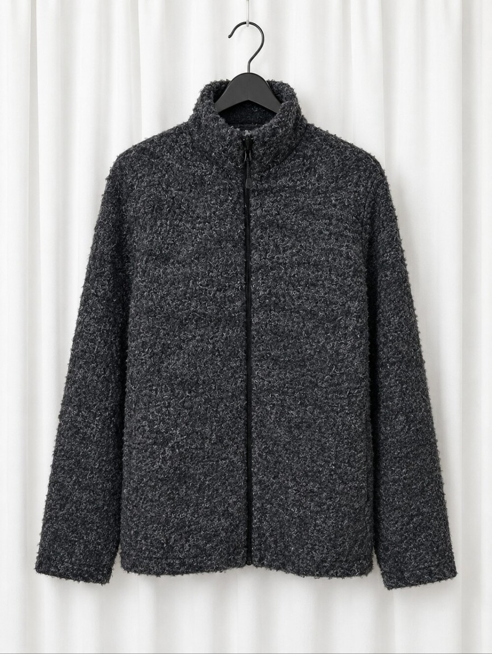 ALPS Wool Blend Textured Knit Zip Cardigan Jacket Charcoal Gay Cozy High Collar